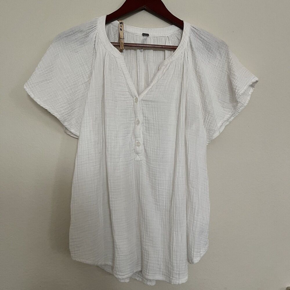 YFB Young Fabulous & Broke White Gauzy 100% Cotton Flutter V Neck Top Blouse XS